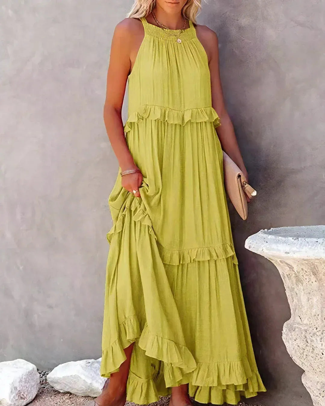 Halter Neck Ruffle Maxi Dress