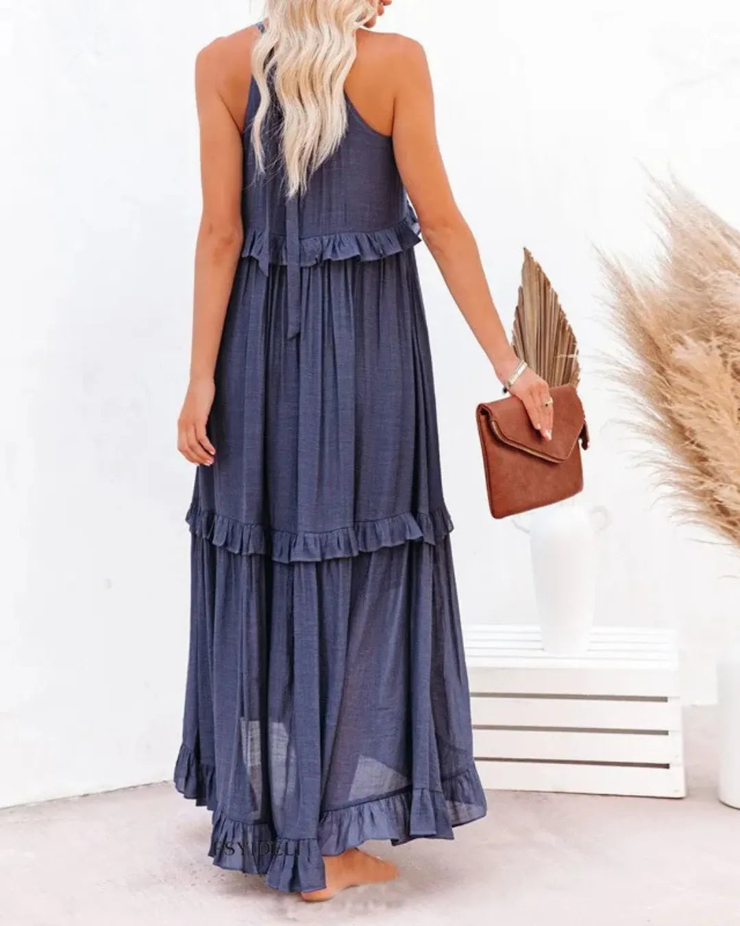 Halter Neck Ruffle Maxi Dress