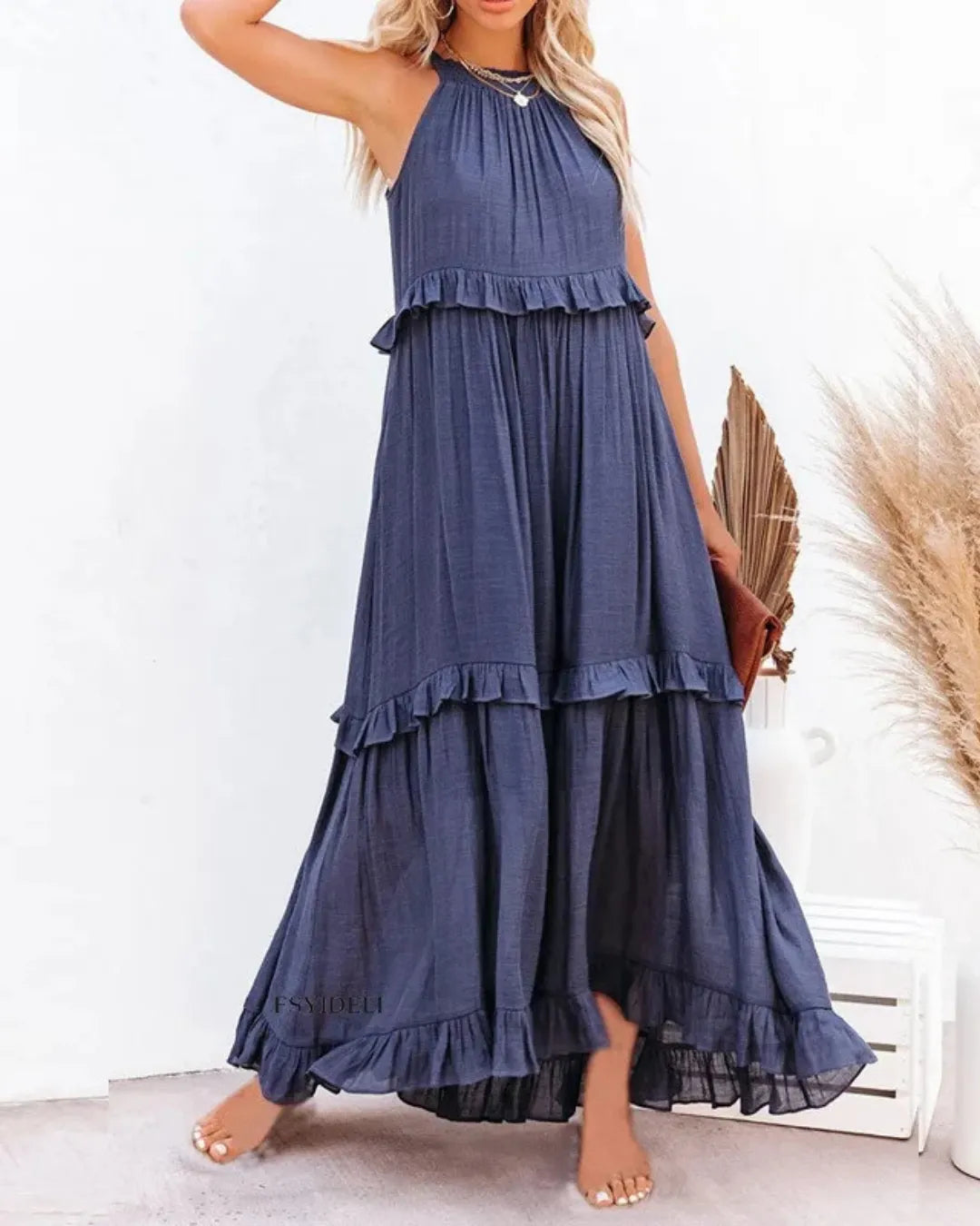 Halter Neck Ruffle Maxi Dress