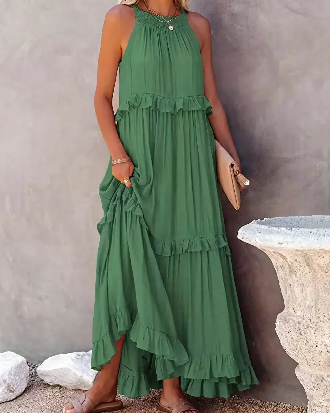 Halter Neck Ruffle Maxi Dress