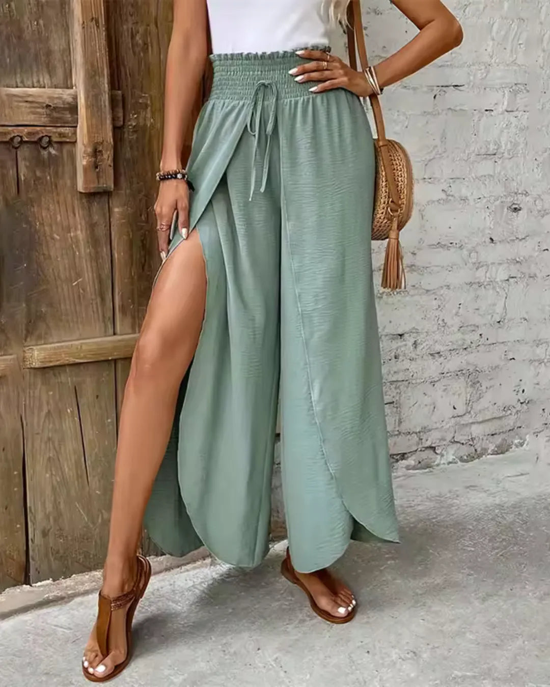 High-Waisted Split Wide-Leg Pants