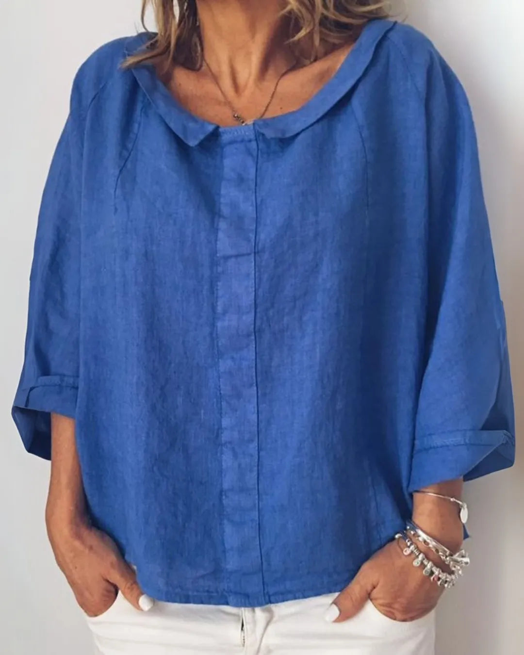 Lightweight Cotton V-Neck Loose Shirt – Long Sleeve Relaxed Fit