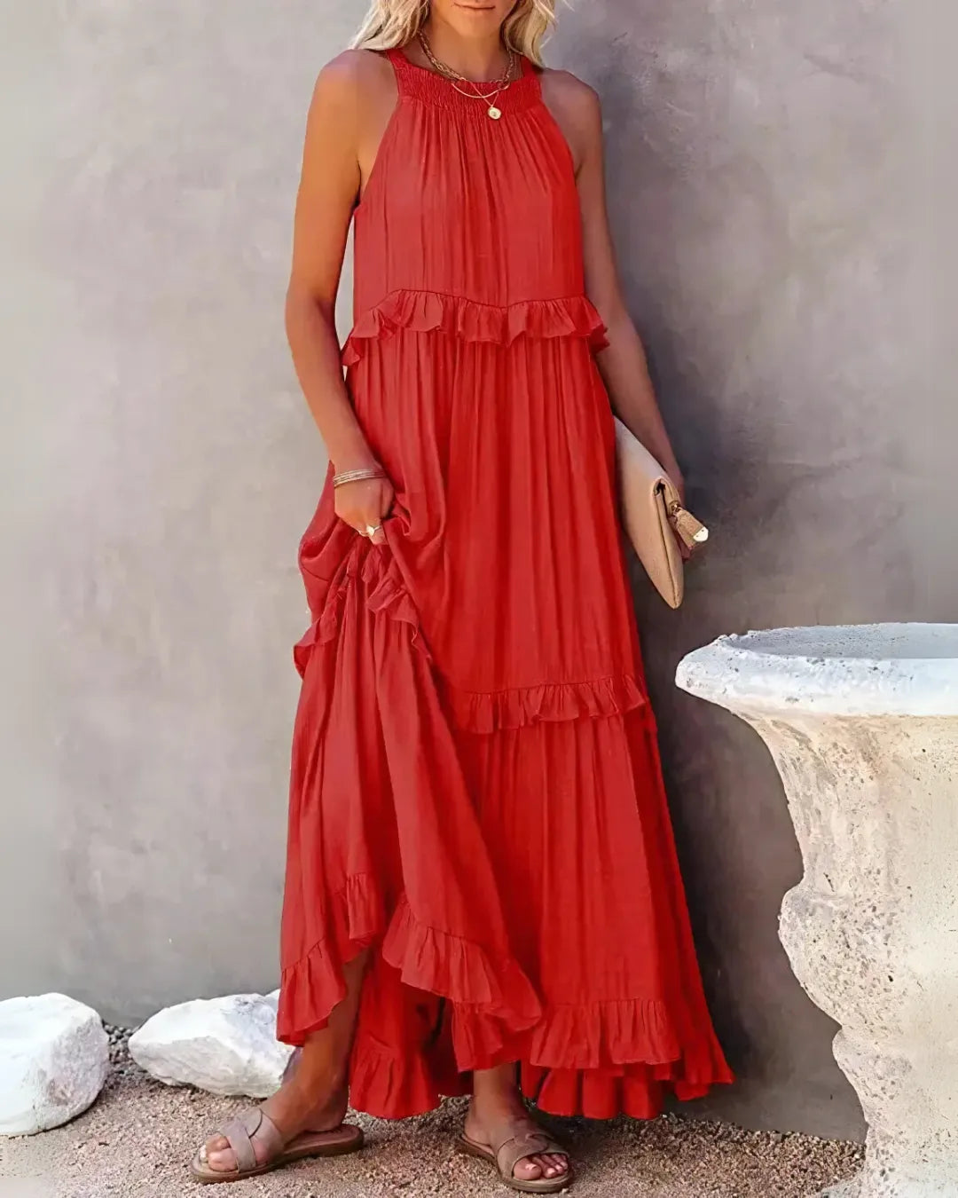 Halter Neck Ruffle Maxi Dress