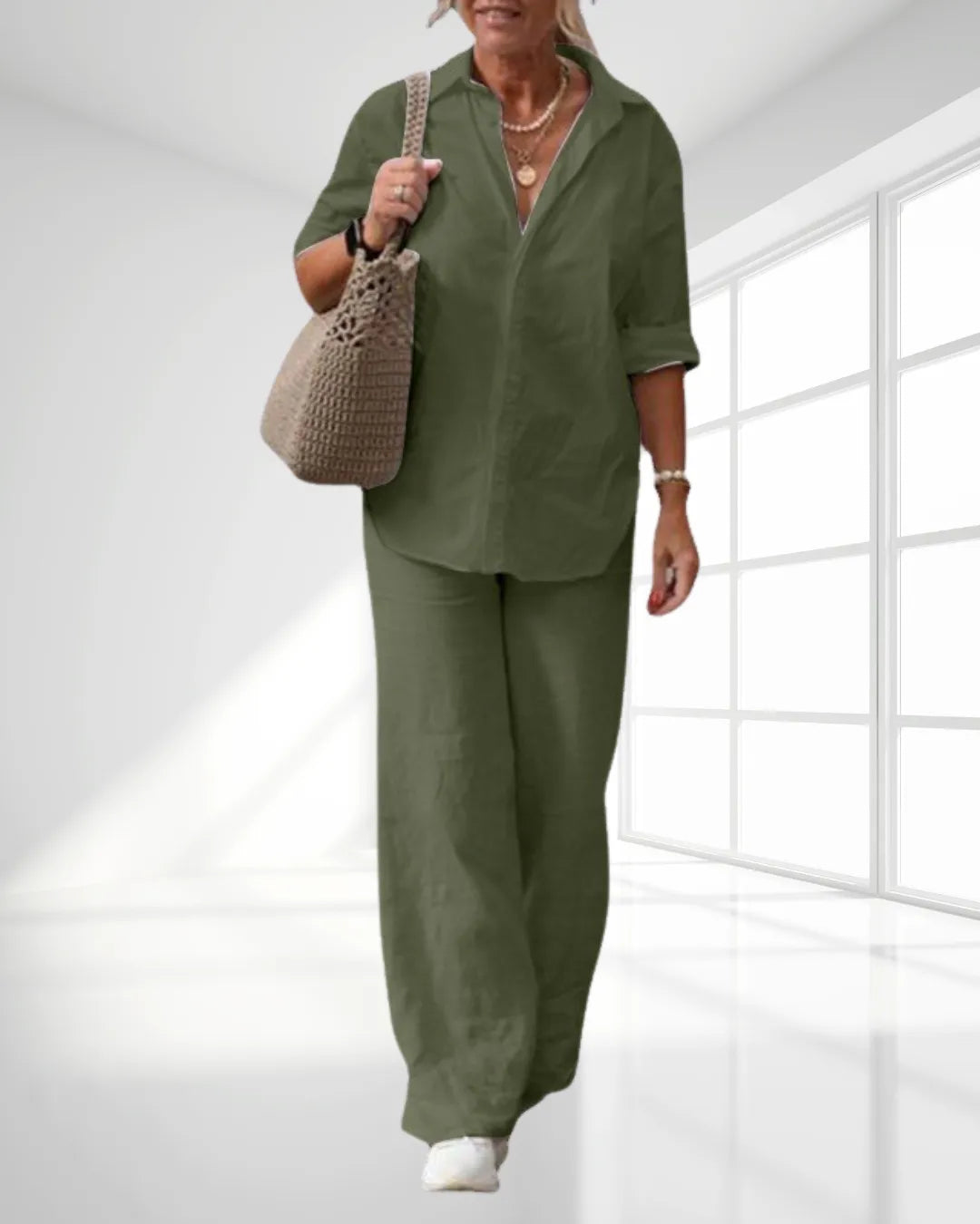 Linen 2-Piece Relaxed Set – Loose Shirt & Wide-Leg Pants