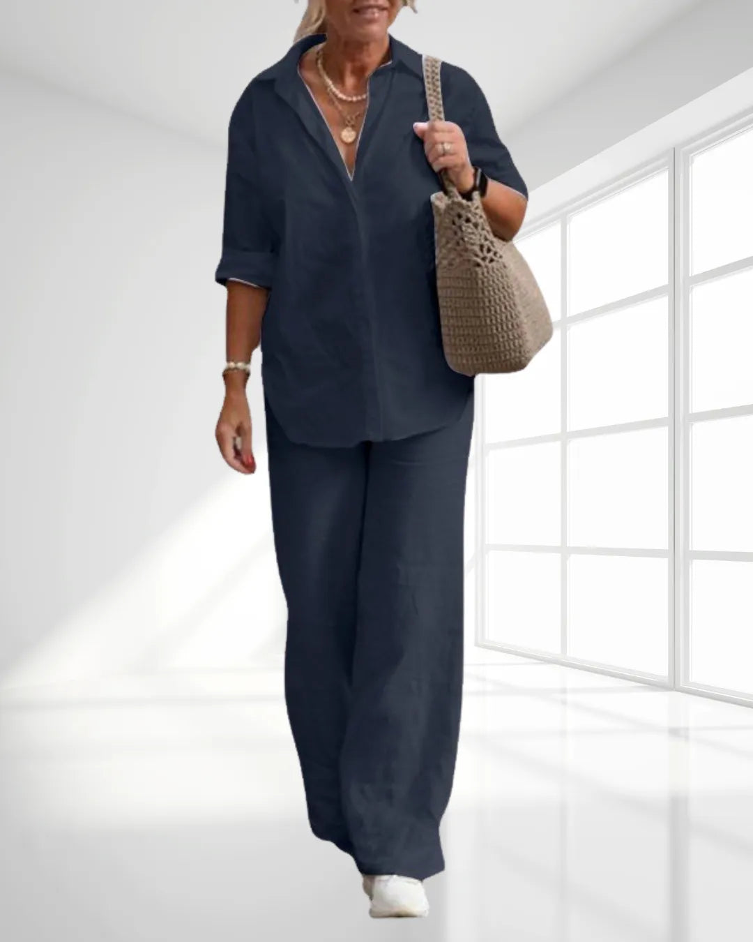 Linen 2-Piece Relaxed Set – Loose Shirt & Wide-Leg Pants