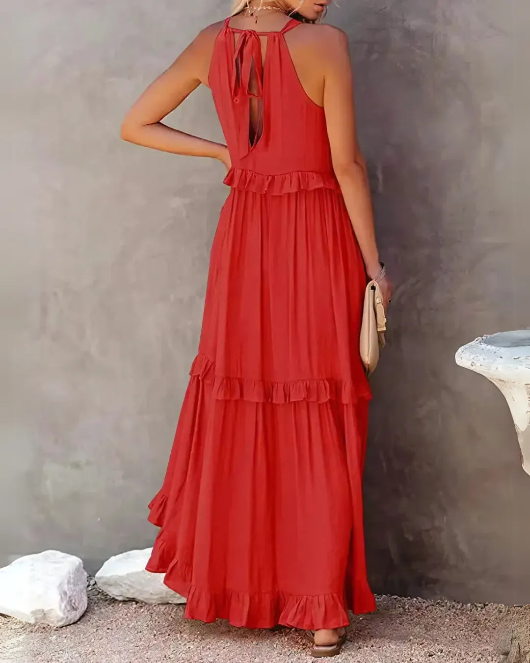Halter Neck Ruffle Maxi Dress