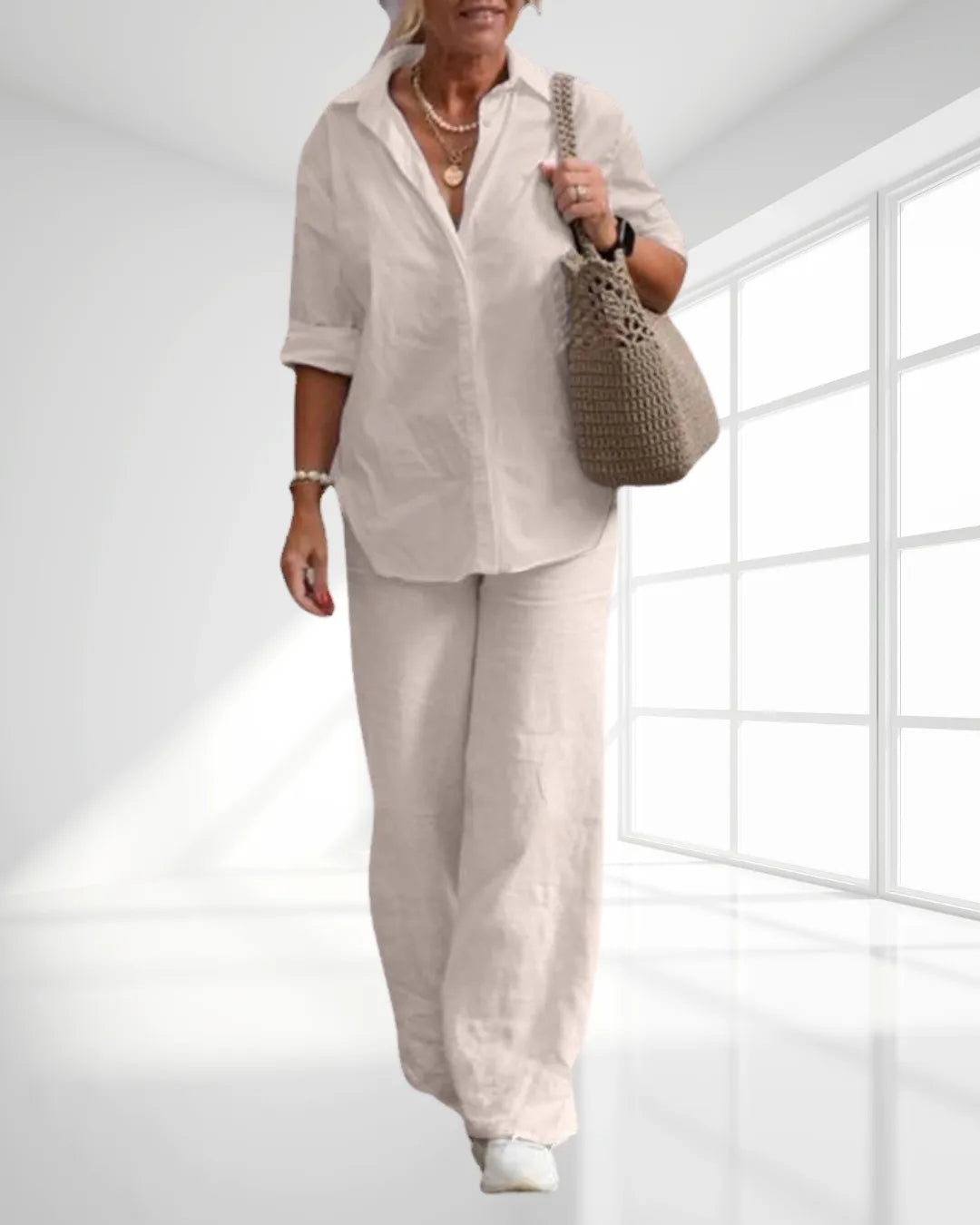 Linen 2-Piece Relaxed Set – Loose Shirt & Wide-Leg Pants