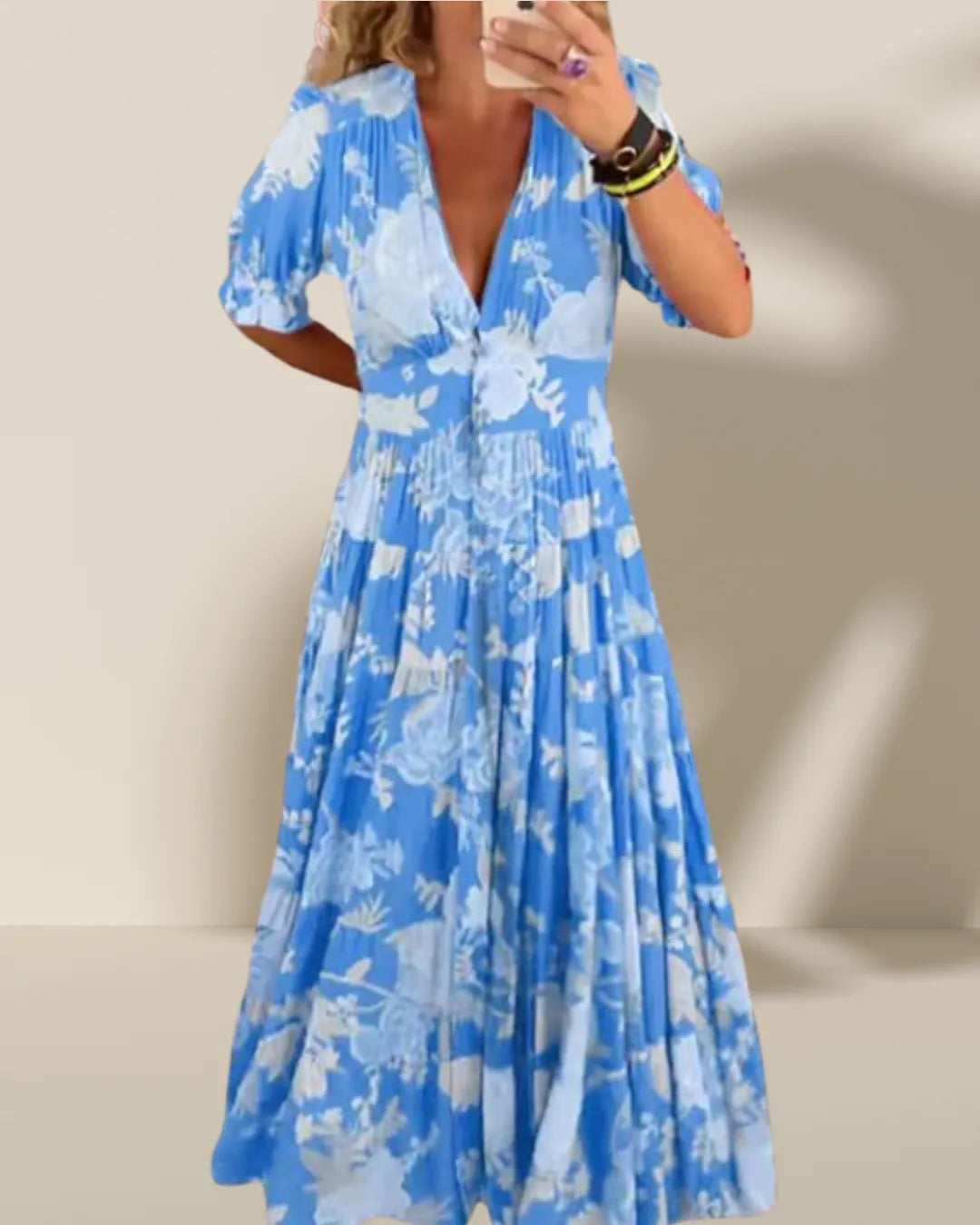 Robe Longue à Fleurs Décolletée