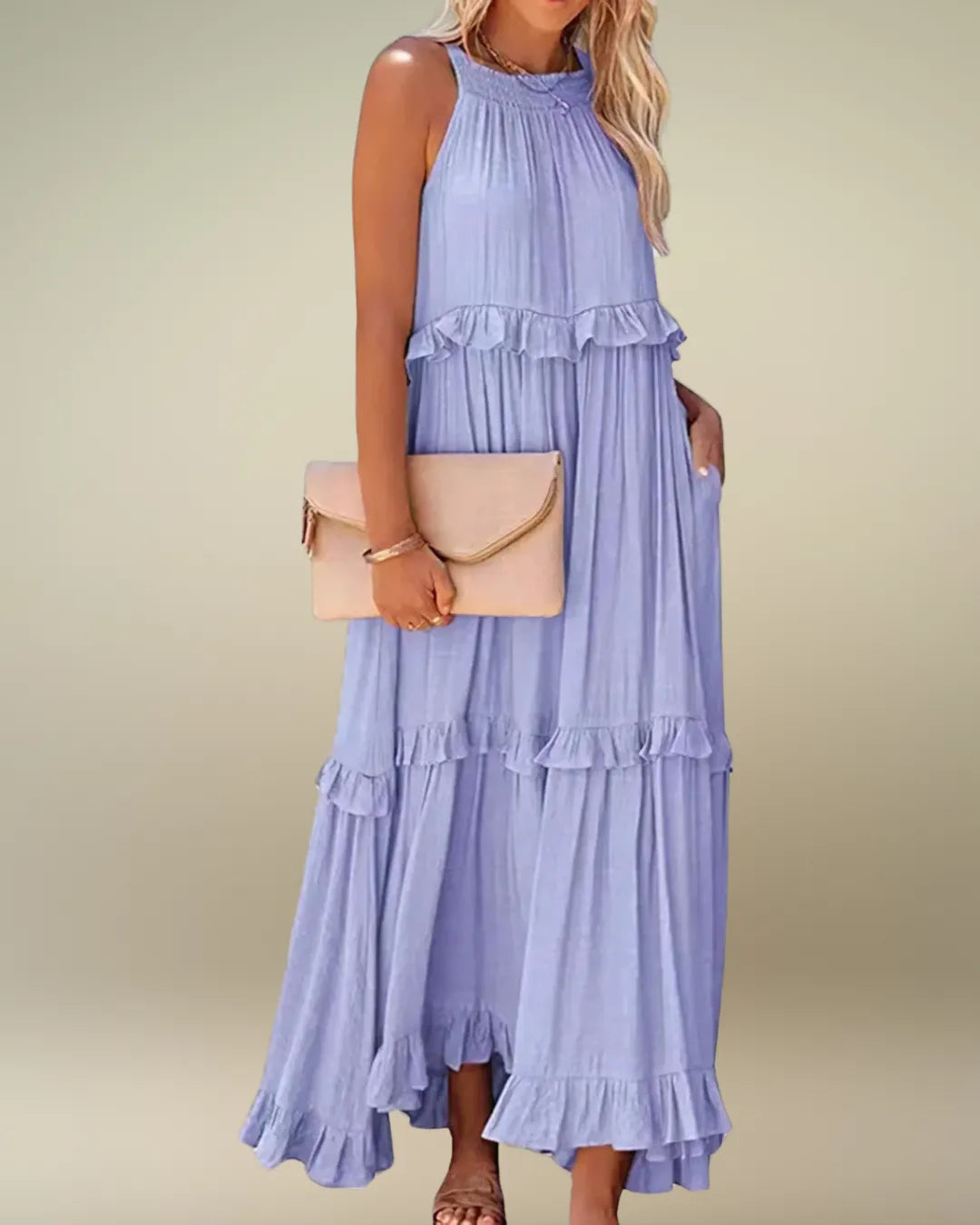 Halter Neck Ruffle Maxi Dress