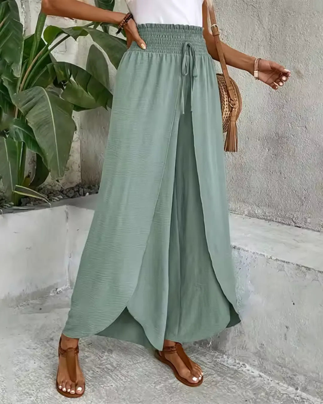 High-Waisted Split Wide-Leg Pants