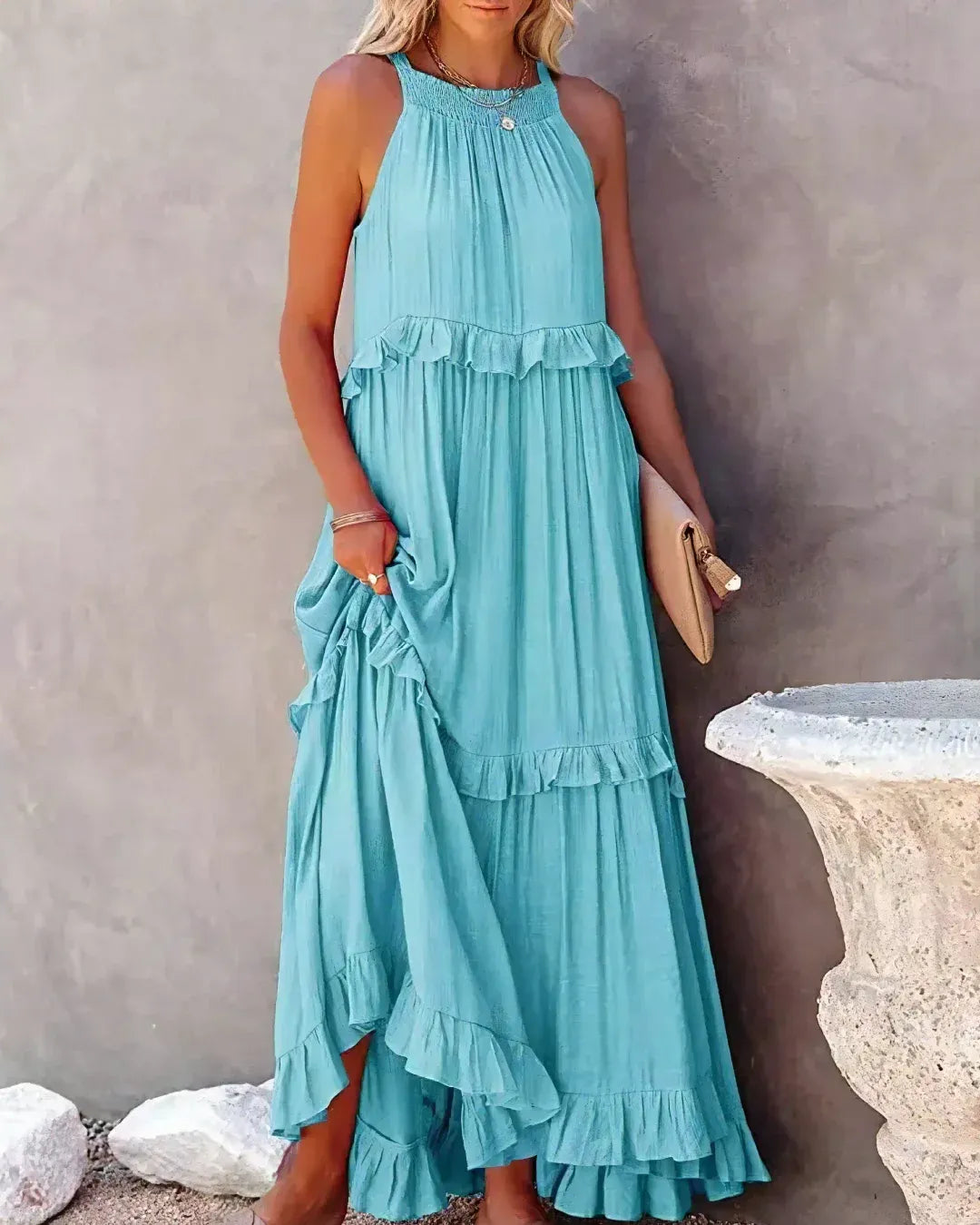 Halter Neck Ruffle Maxi Dress