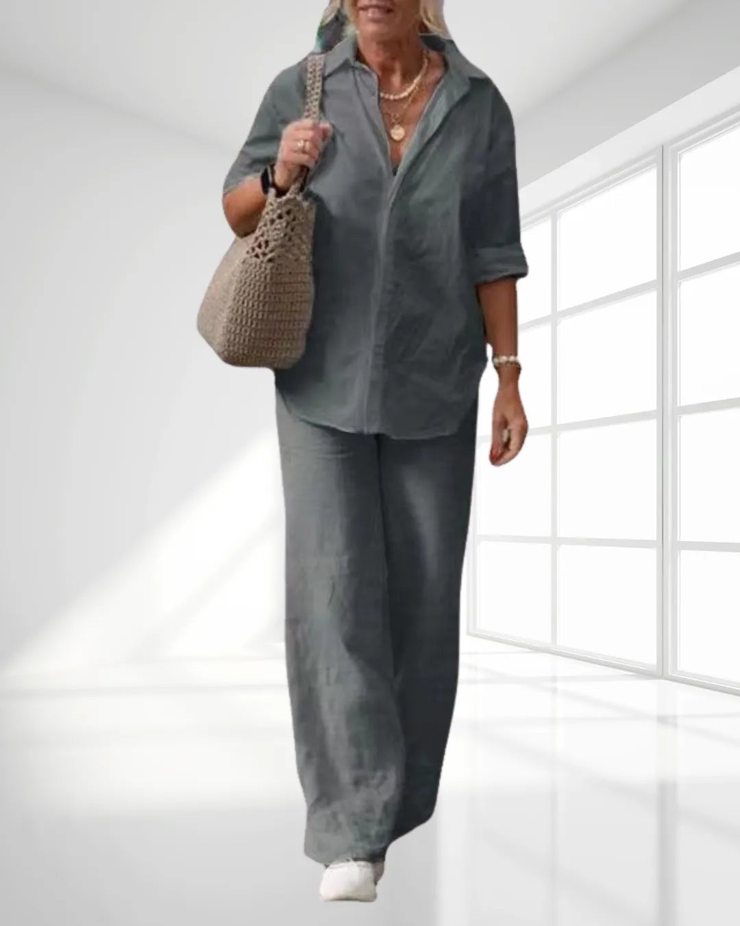 Linen 2-Piece Relaxed Set – Loose Shirt & Wide-Leg Pants