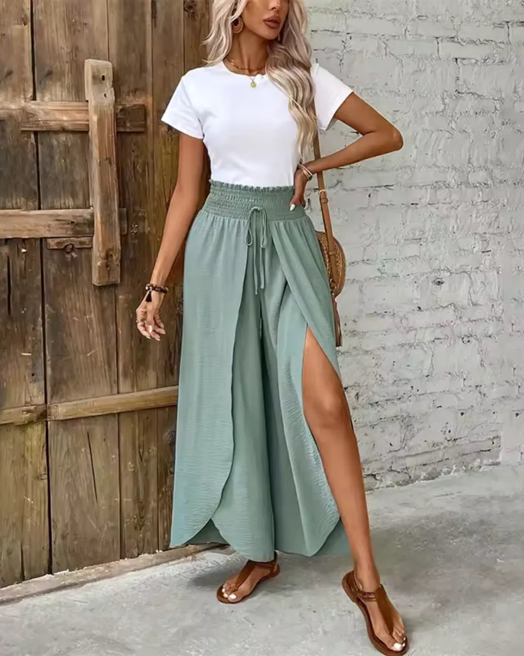 High-Waisted Split Wide-Leg Pants