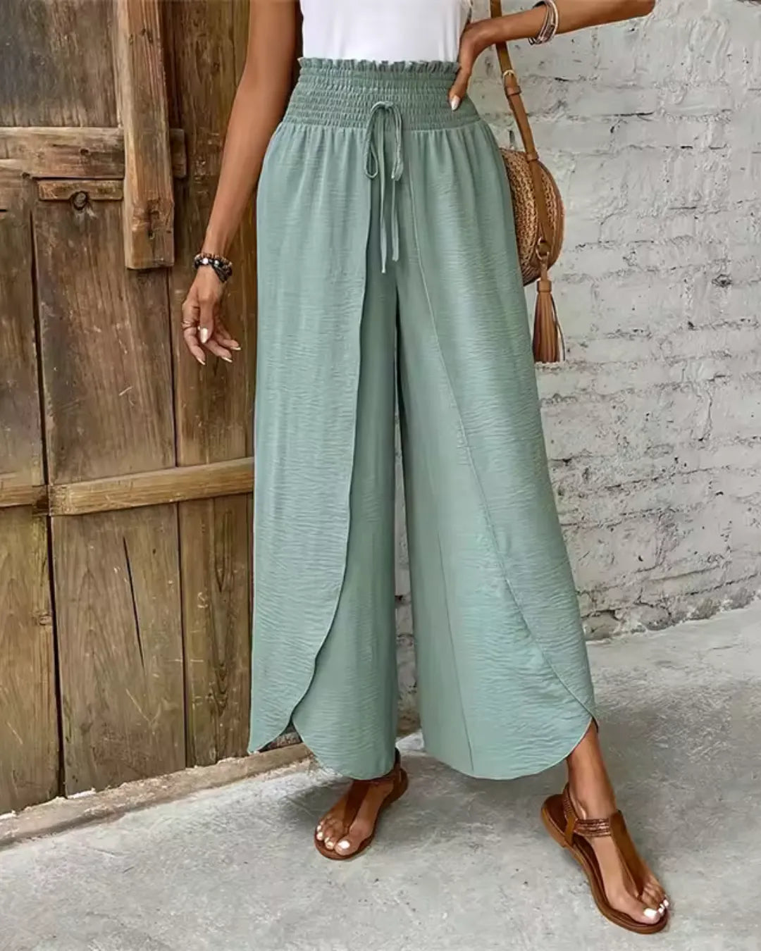 High-Waisted Split Wide-Leg Pants