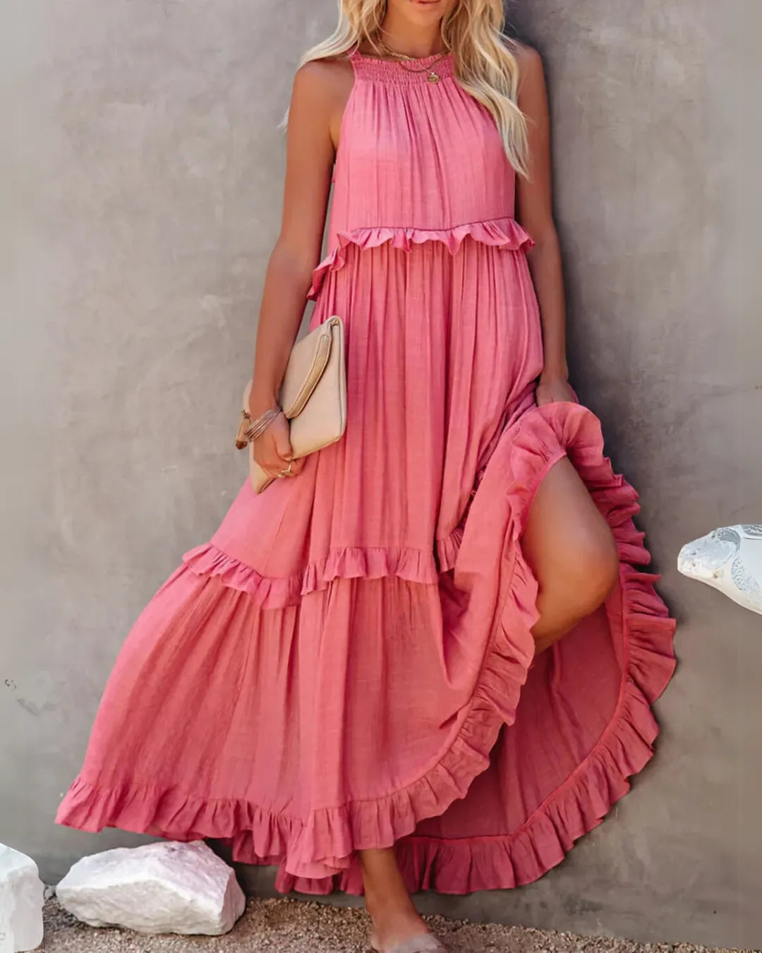 Halter Neck Ruffle Maxi Dress