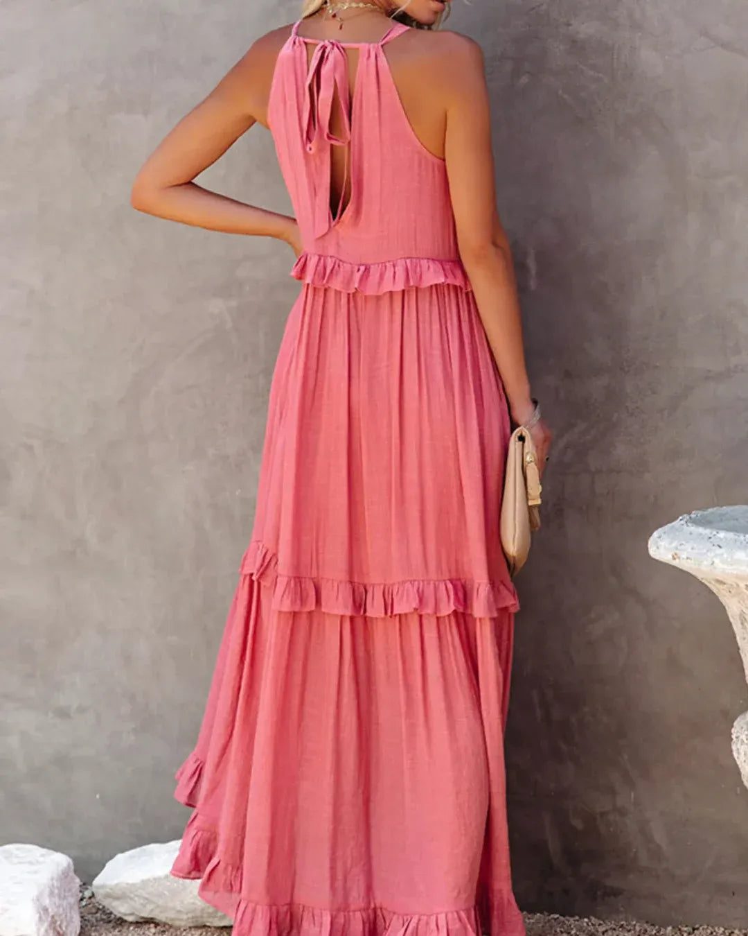 Halter Neck Ruffle Maxi Dress