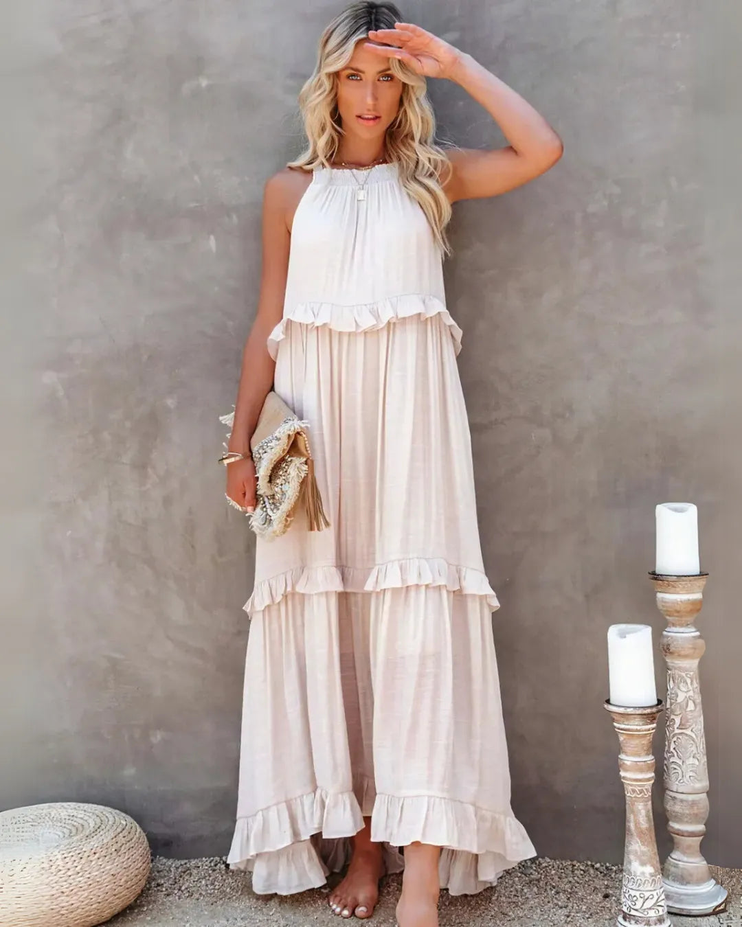 Halter Neck Ruffle Maxi Dress