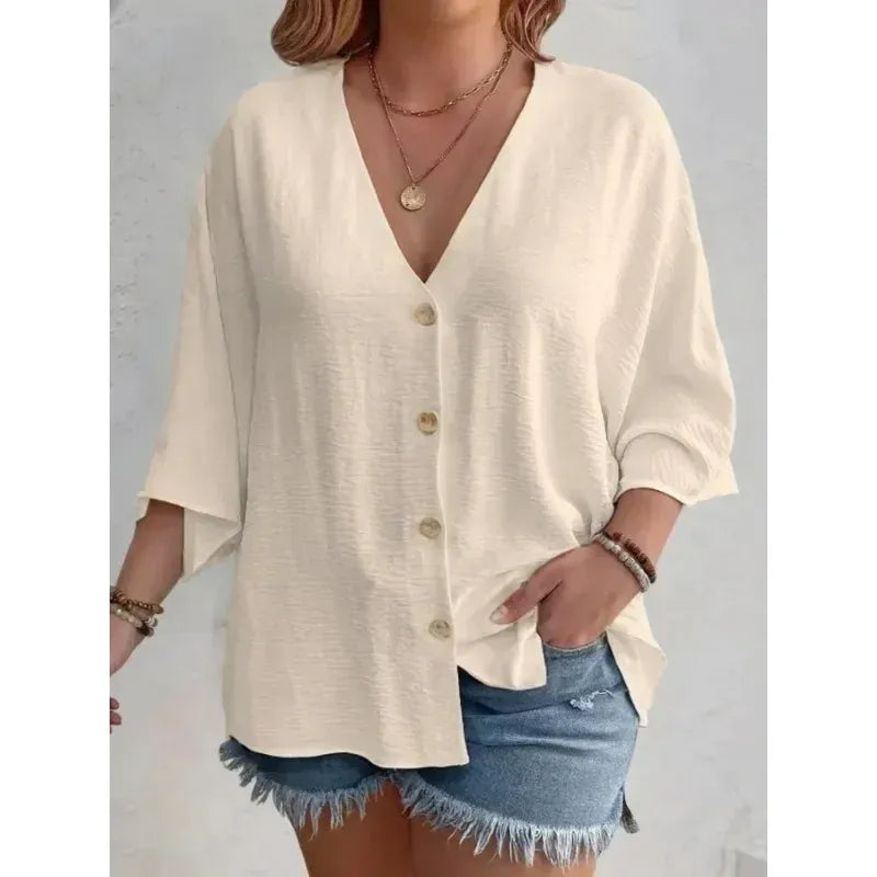 Blouse Boutonnée Ample en Tissu Texturé