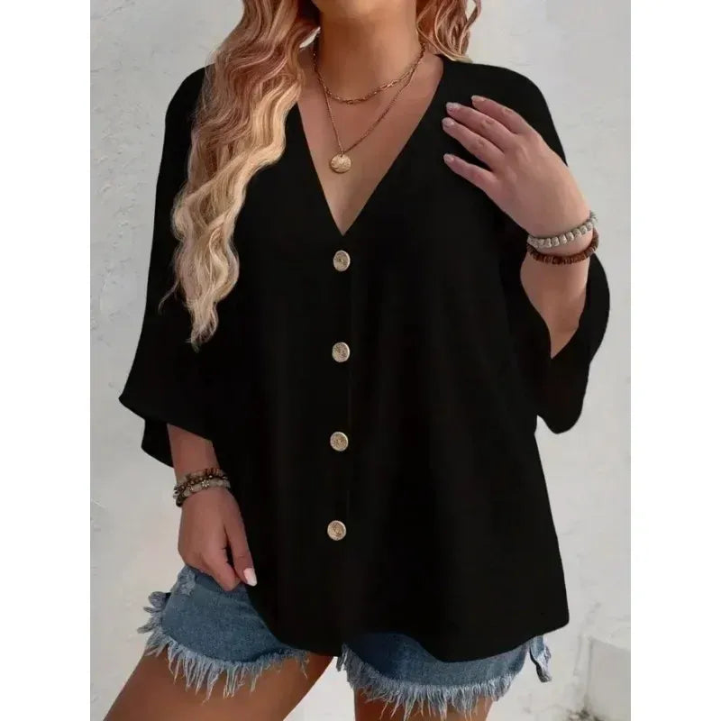 Blouse Boutonnée Ample en Tissu Texturé