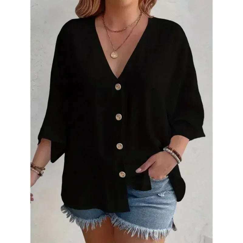 Blouse Boutonnée Ample en Tissu Texturé