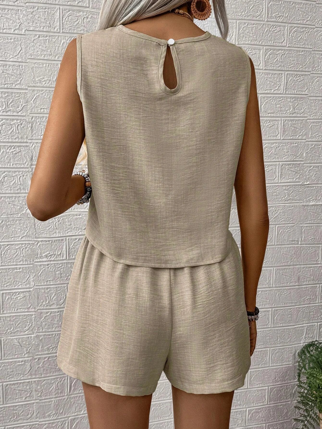 Casual Sleeveless Top + High Waist Shorts Set