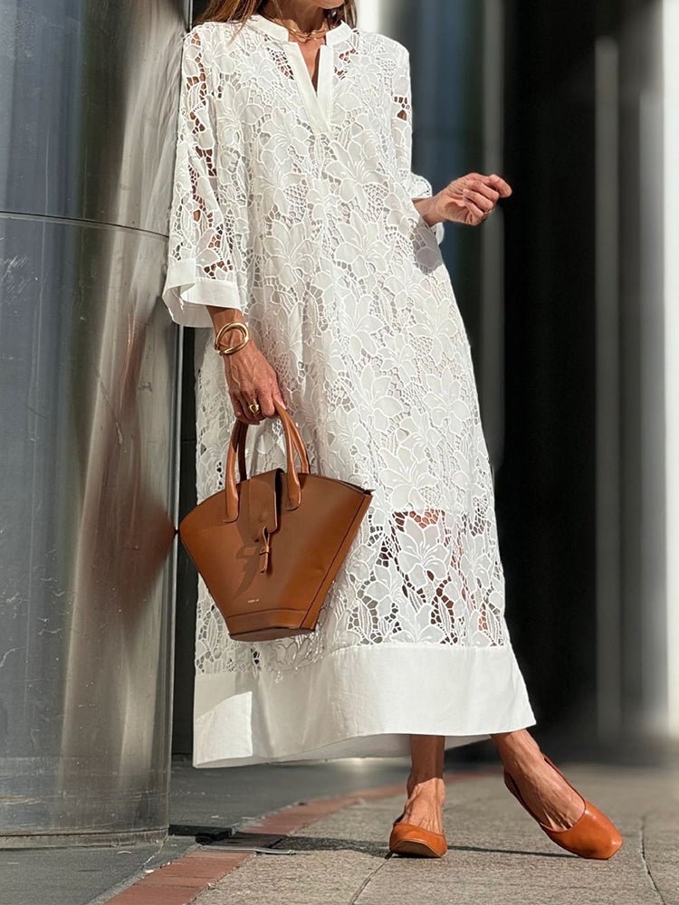 Céleste – Long Embroidered Dress - White | Coziqe